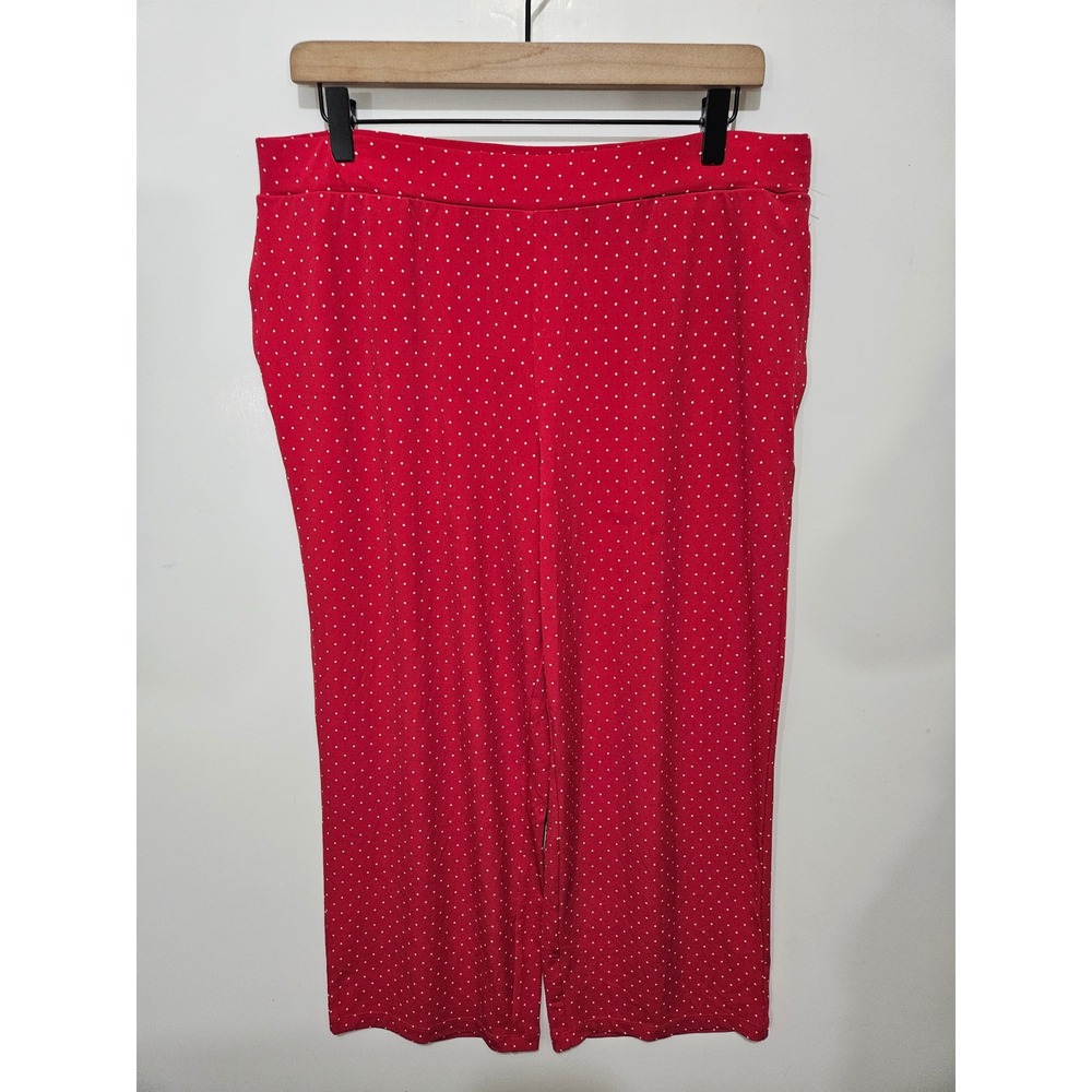 Susan Graver Red Polka Dot Liquid Knit Crop Pants Womens MP Petite Pockets - Picture 1 of 8